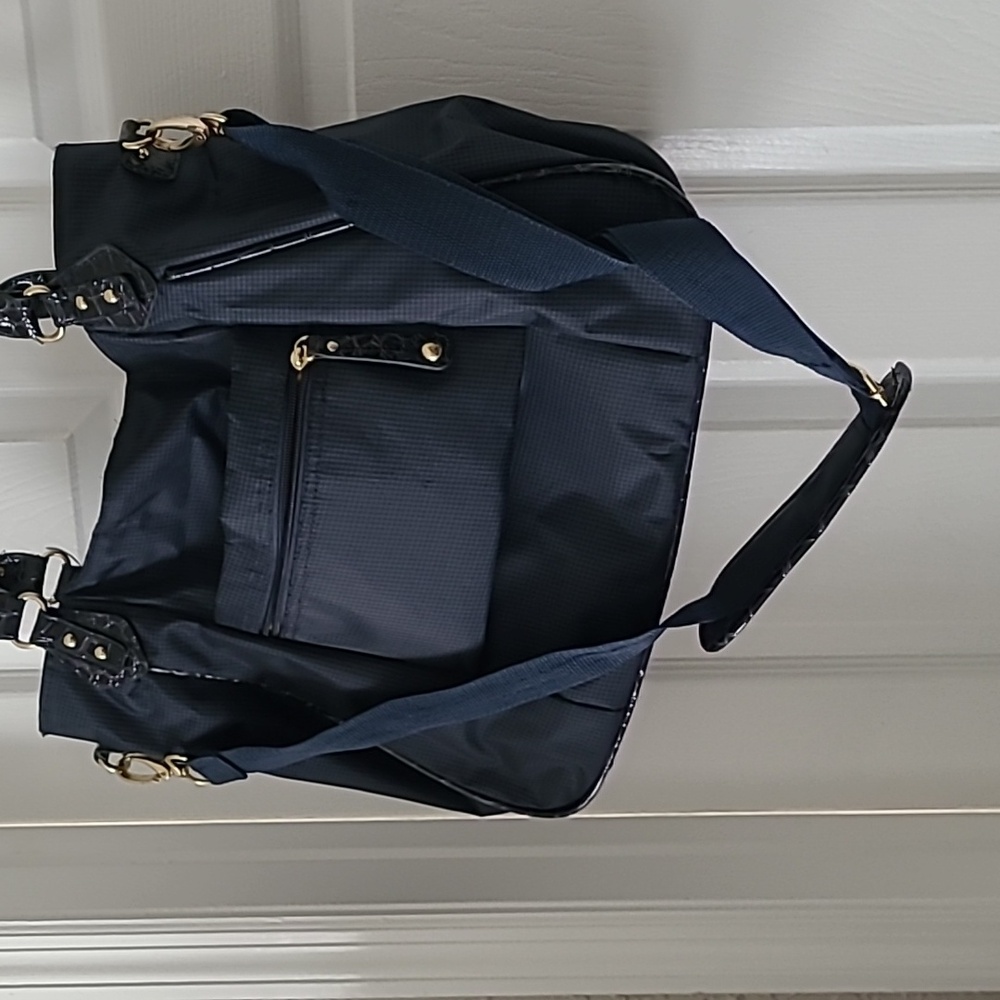 Samantha Brown Carry-on Bag With Trolley Sleeve Navy Blue Croc Embossed Accents - Picture 2 of 14